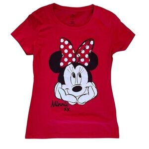 Disney Minnie Mouse Tee T-Shirt Women's Large Red Graphic EUC Short Sleeve Crew